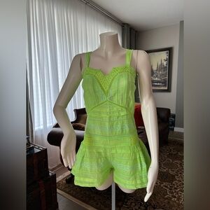 Neon Green Eyelet Lace Romper – Size 0 / XS
